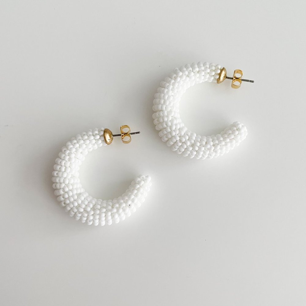 J. Crew Chunky Beaded Hoop Earrings (White)